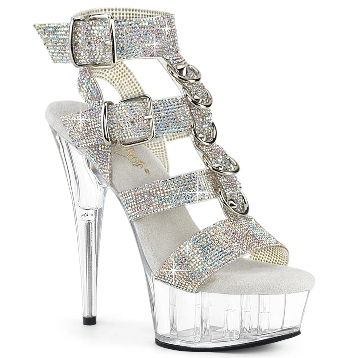 Pleaser Delight-656RS-Silver/Clear-Size 5-Clearance