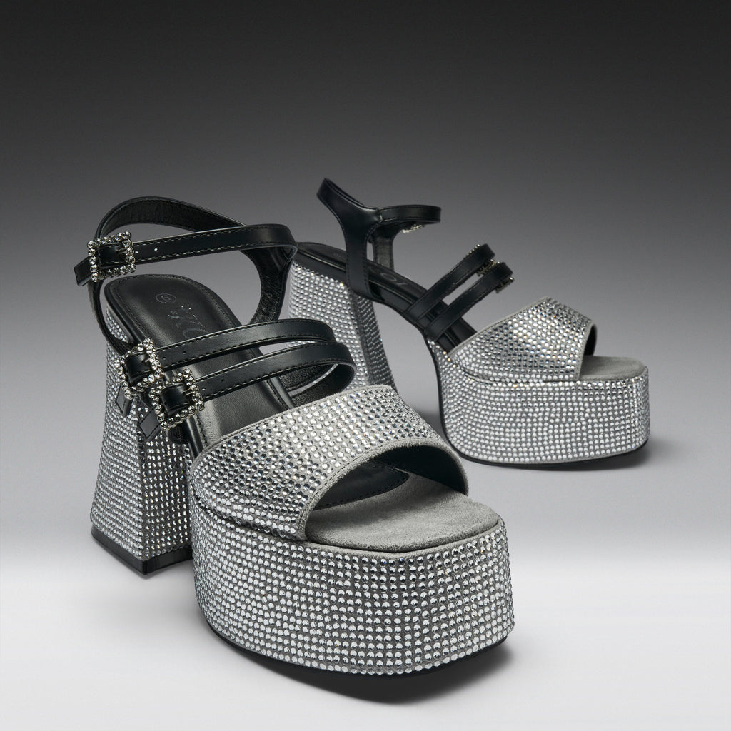 KOI Felicity Crystal Strappy Heels- Silver