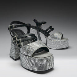 KOI Felicity Crystal Strappy Heels- Silver