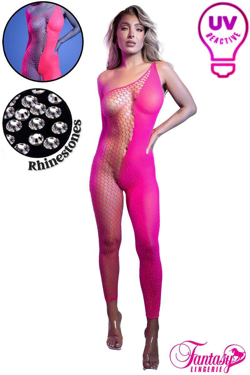 Asymmetrical UV Reactive Footless Bodystocking