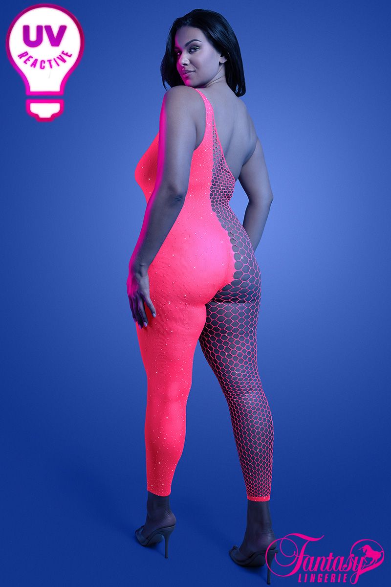 Asymmetrical UV Reactive Footless Bodystocking