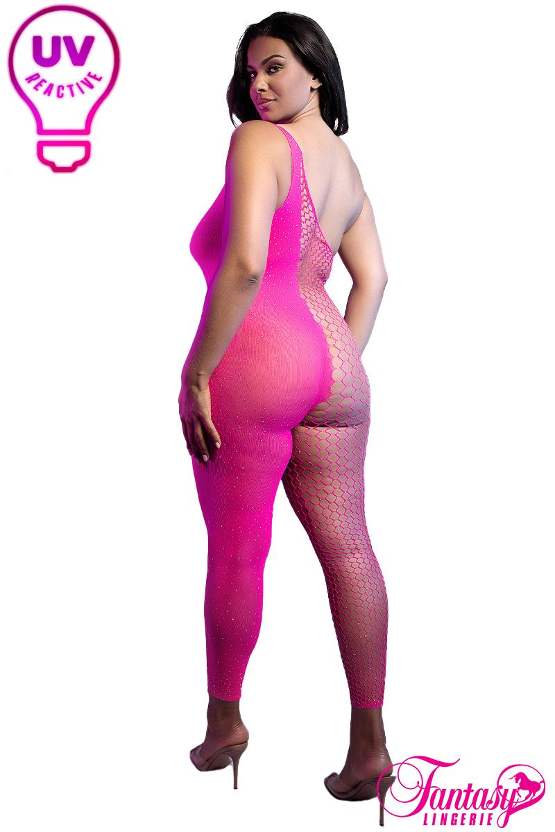 Asymmetrical UV Reactive Footless Bodystocking