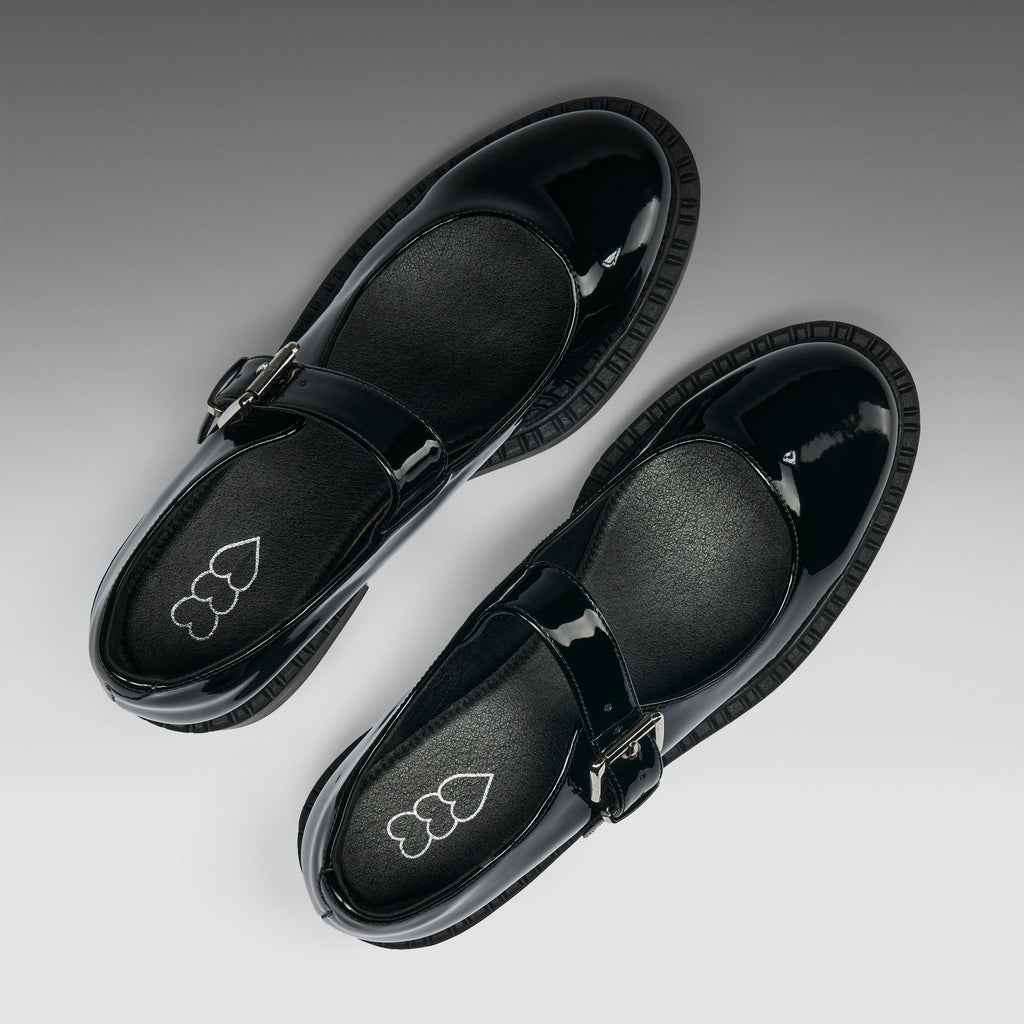 KOI Kishi Tale Black Patent Flat Mary Jane Shoes-Clearance