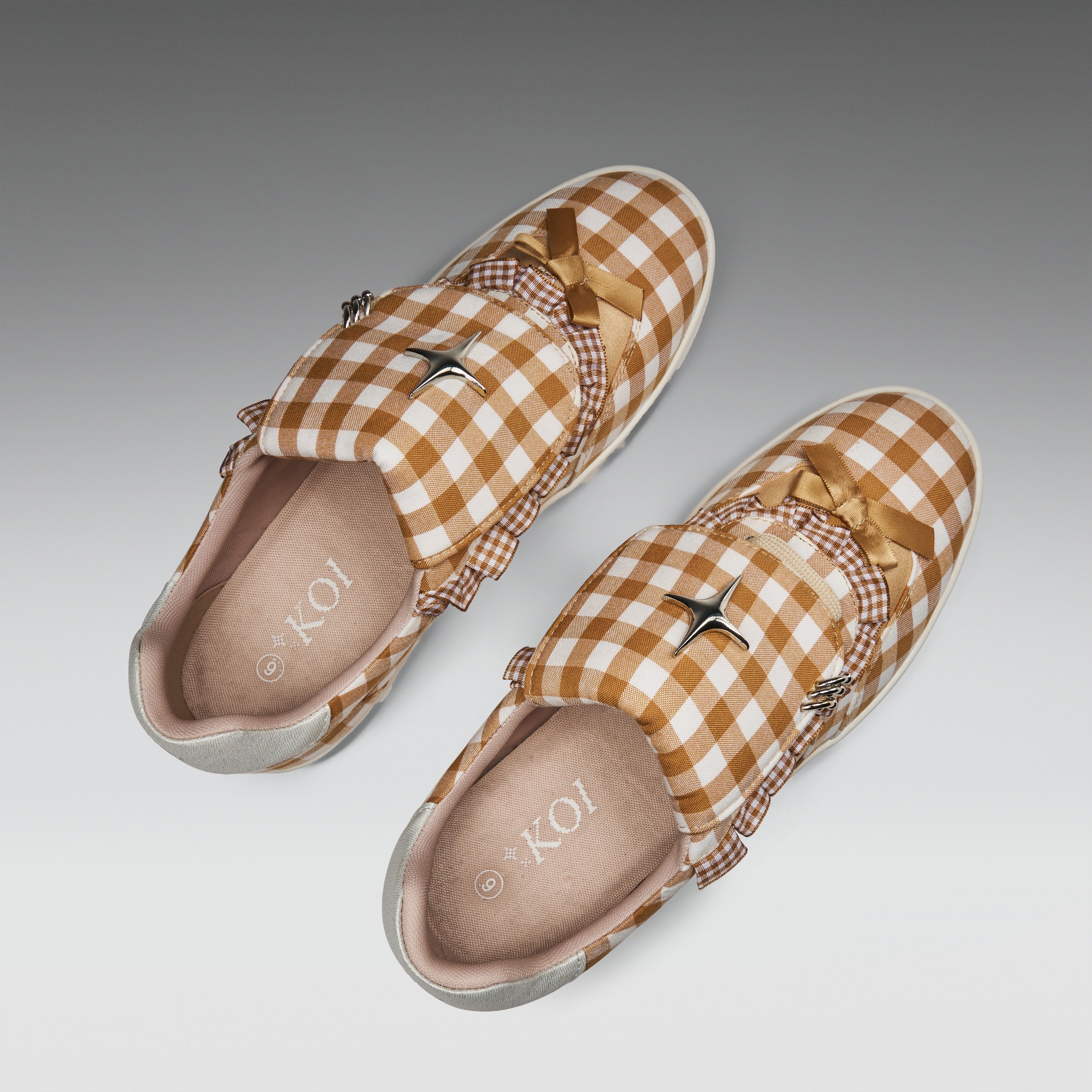 KOI Magic Teddy Bear Gingham Flat Shoes - Brown