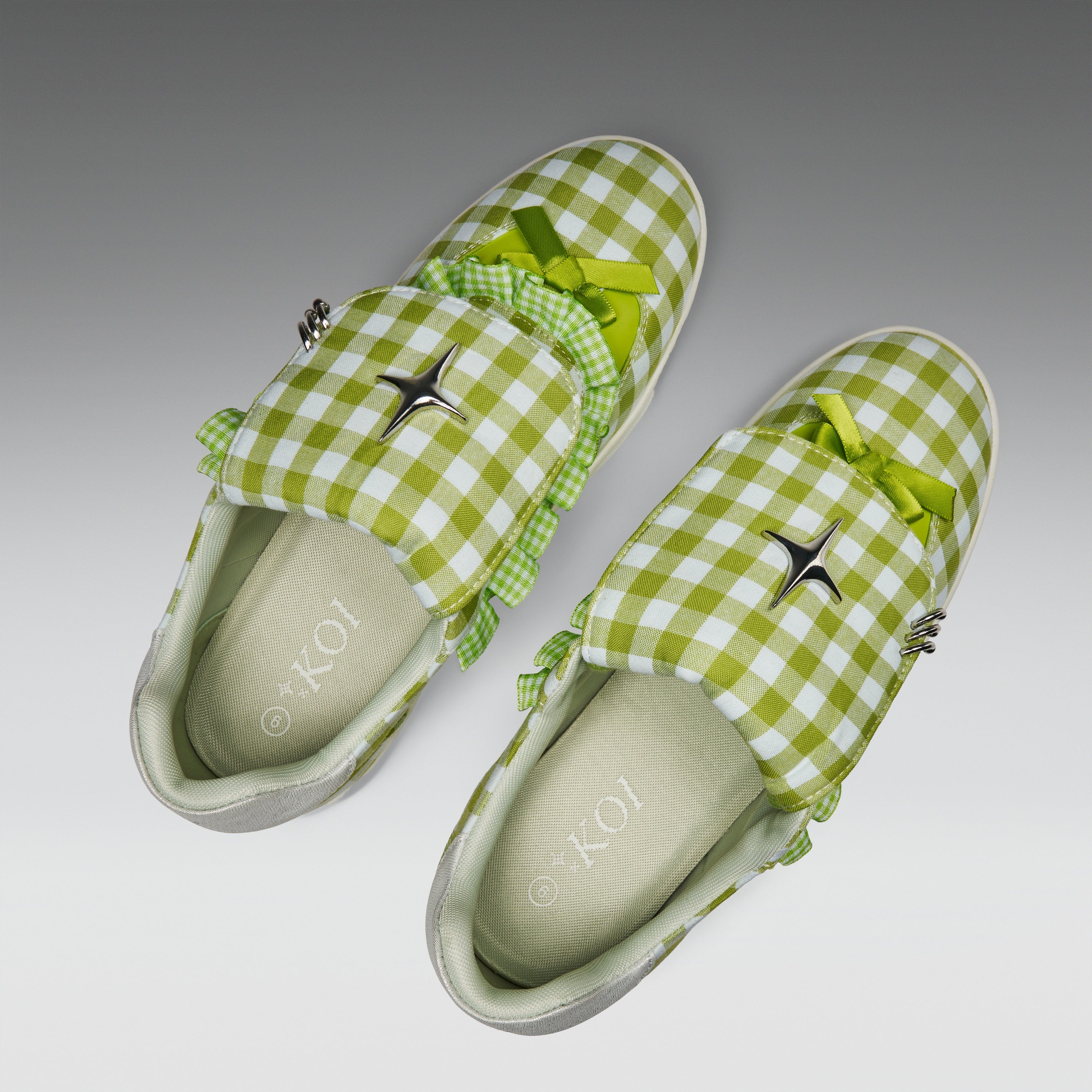 KOI Magic Turtles Gingham Flat Shoes - Green