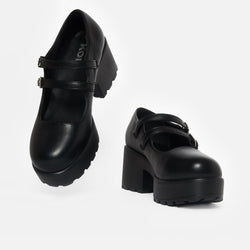 Mura Double Strap Shoes-Black-Size 7-Clearance