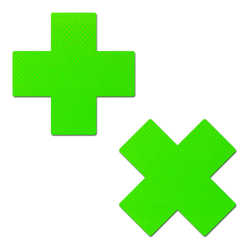 Plus X: Neon Green (Blacklight Reactive) Cross Nipple Pasties