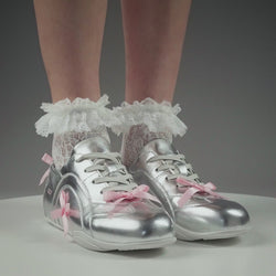 KOI Bambalina Cat Lace up Bow Pumps- Silver