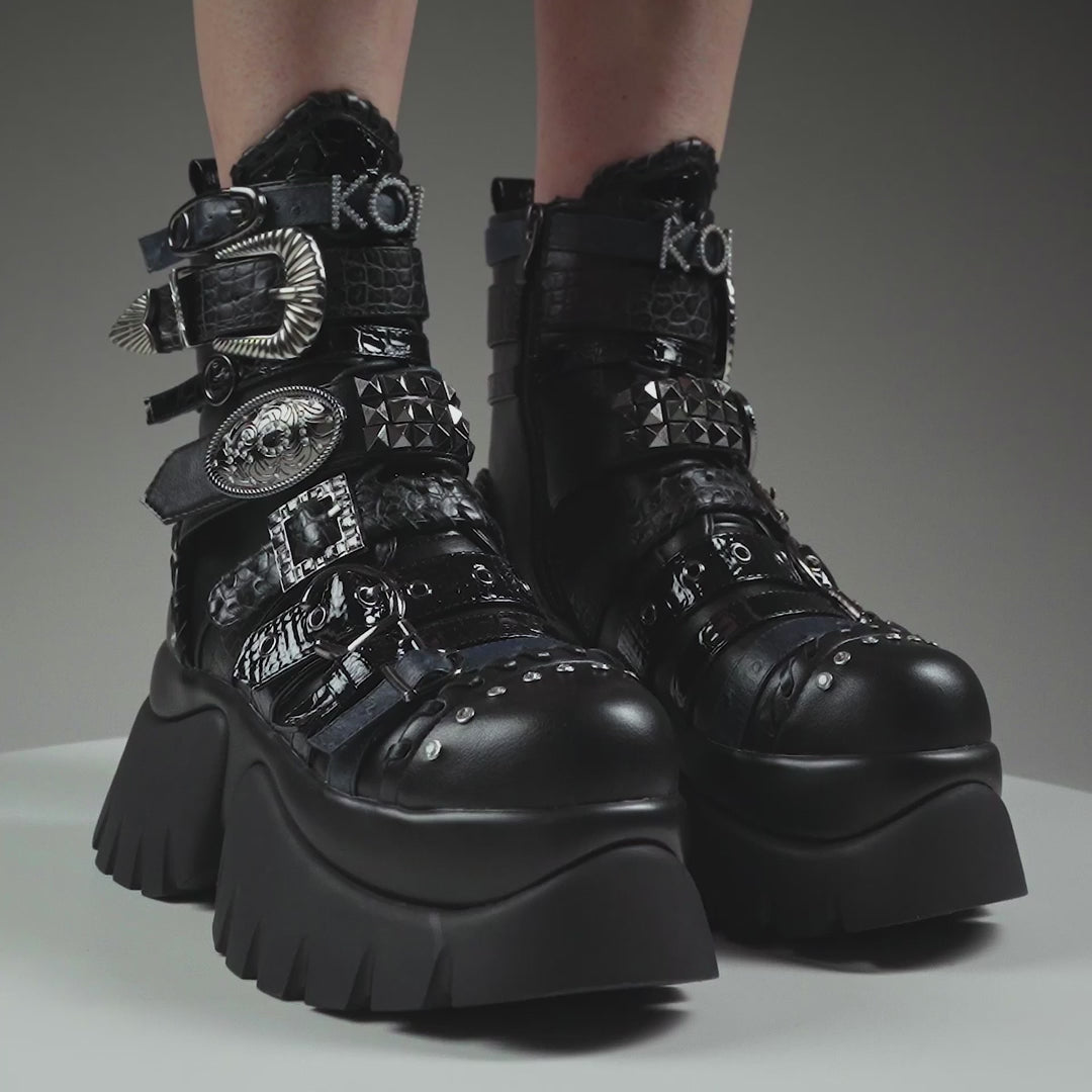 KOI Enchained Belt Monster Boots- Black-Clearance