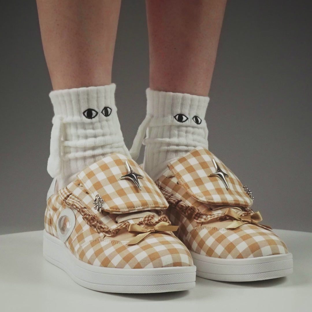 KOI Magic Teddy Bear Gingham Flat Shoes - Brown