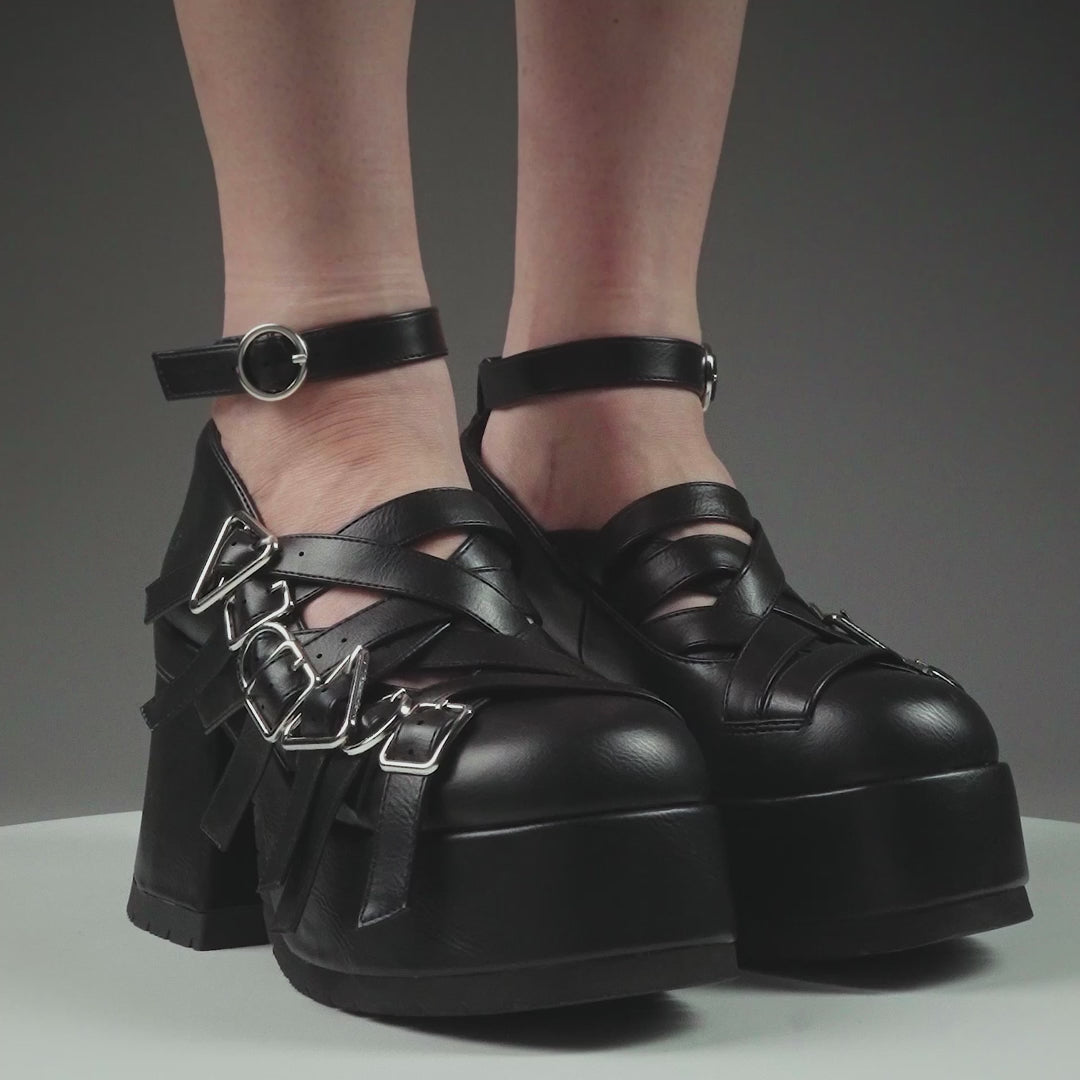 KOI Avalon Strappy Heeled Shoes- Ebony-Clearance