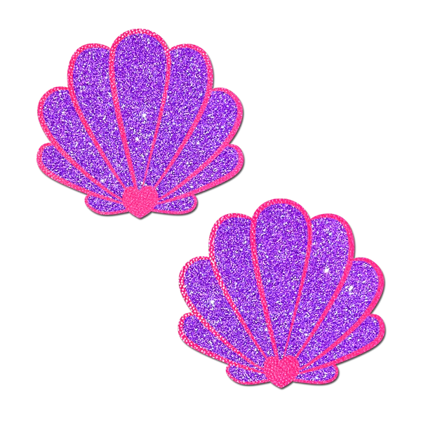 Mermaid Shell Pasties in Neon Pink & Purple Glitter Seashell Nipple Co