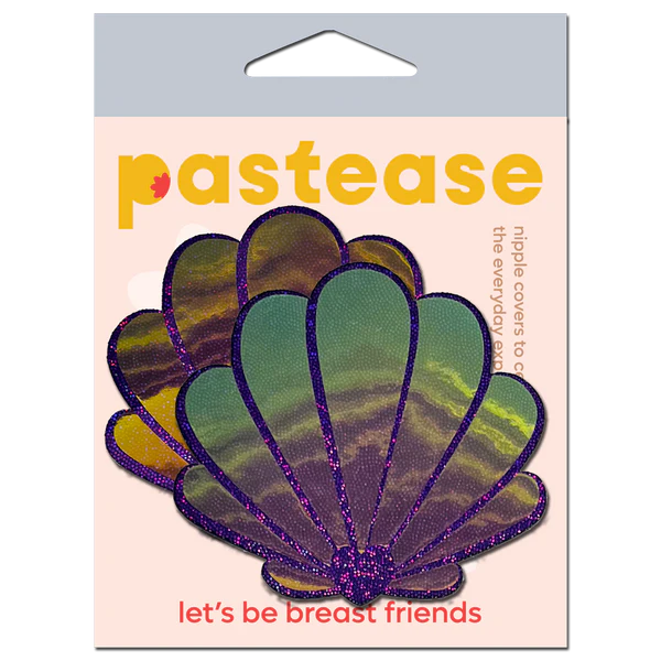 Pâtés de coquillages de sirène dans des coquilles opalescentes violettes et dorées pour les tétons de coquillage