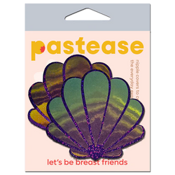 Pâtés de coquillages de sirène dans des coquilles opalescentes violettes et dorées pour les tétons de coquillage