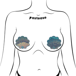 Mermaid Shells Pasties in Opalescent Seafoam Blue Seashell Nipple Covers