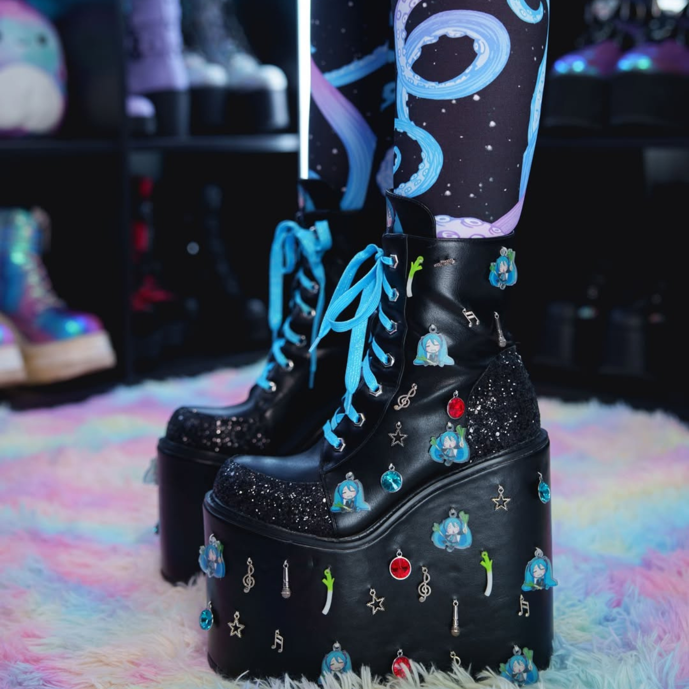 KOI Musical Leek Miku Mega Platform Charm Boots