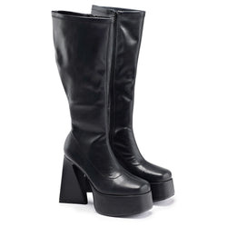 Marfa Black Heeled Long Boots