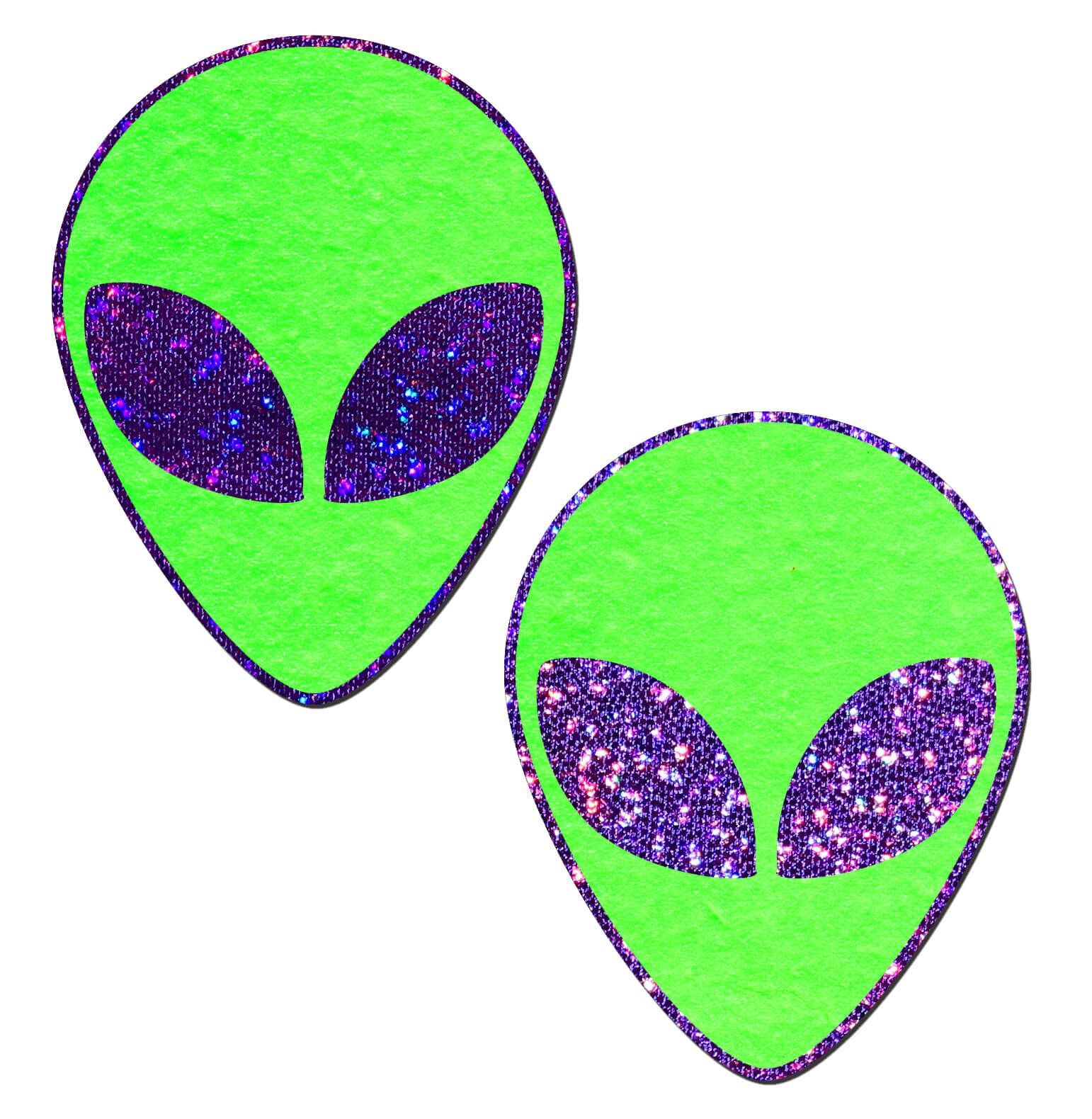 Alien: Neon/Glow in the Dark Green & Purple Glitter Eyes Nipple Pasties