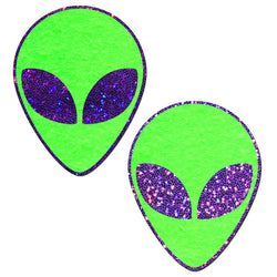 Alien: Neon/Glow in the Dark Green & Purple Glitter Eyes Nipple Pasties