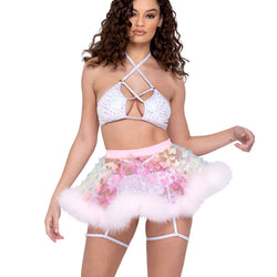 Sequin Fishnet Lace-Up Top