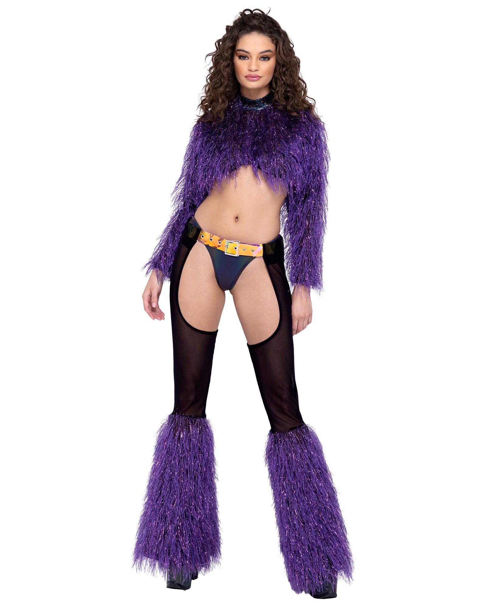 Sheer Chaps with Faux Fur Bell & Belt
