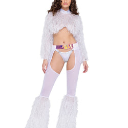 Sheer Chaps with Faux Fur Bell & Belt
