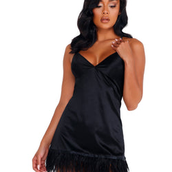 Soft Satin Chemise with Ostrich Feathered Trim