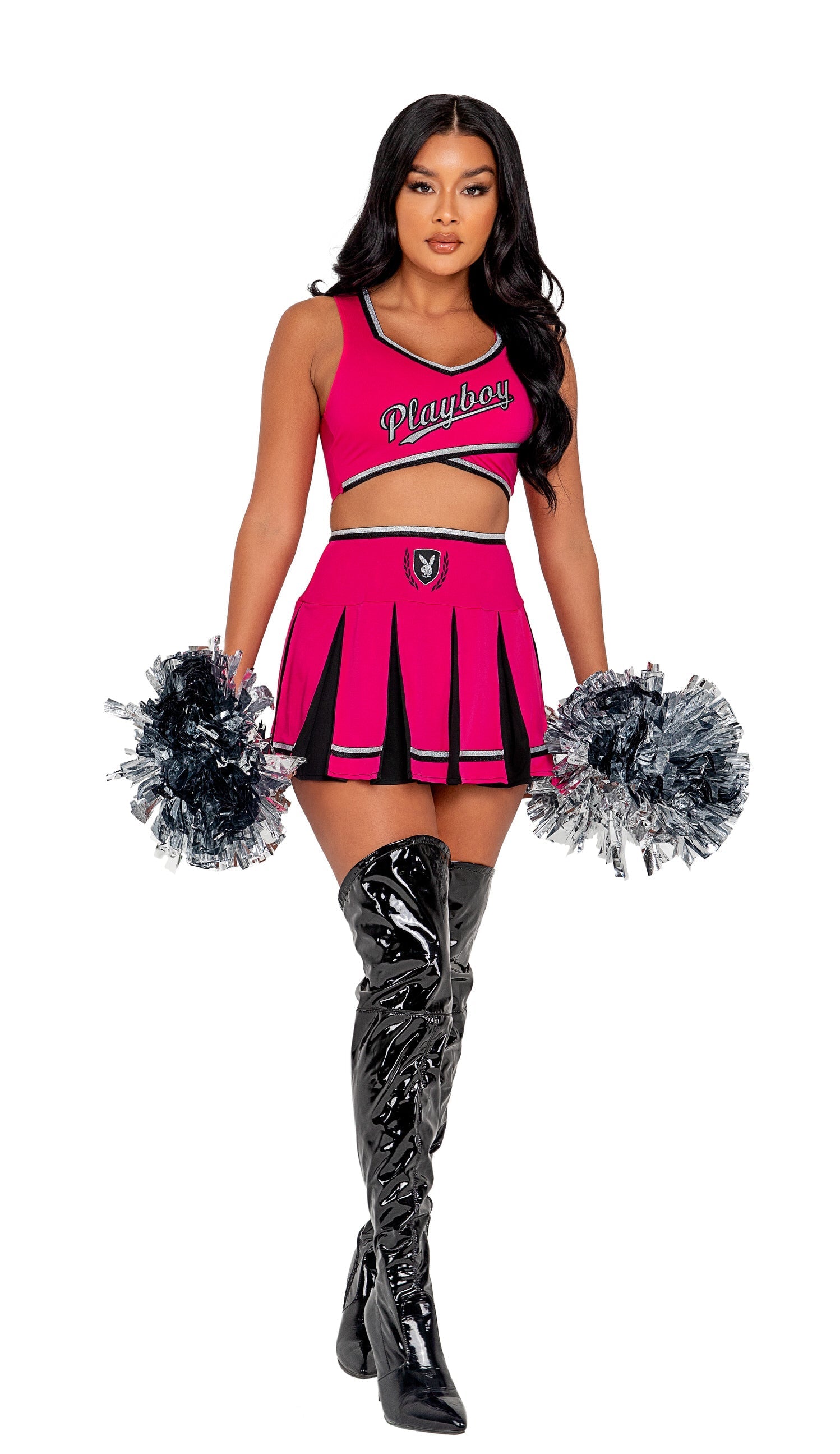 Women's Cheerleader Costume: Showstopping Playboy Cheer Squad 3pcs Set